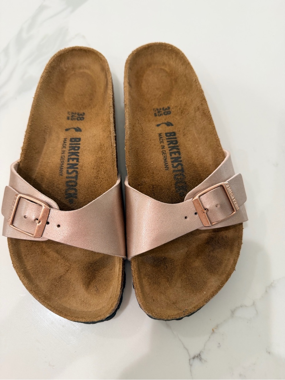 Birkenstock Madrid Single Strap Sandals in Metallic Pink